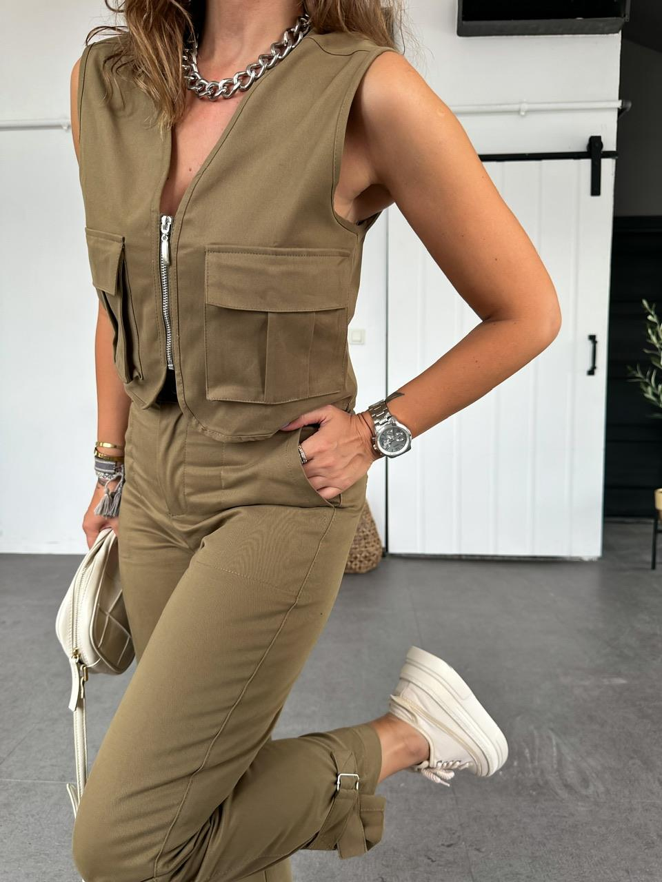 Haki Safari Paçası Kemerli Takım