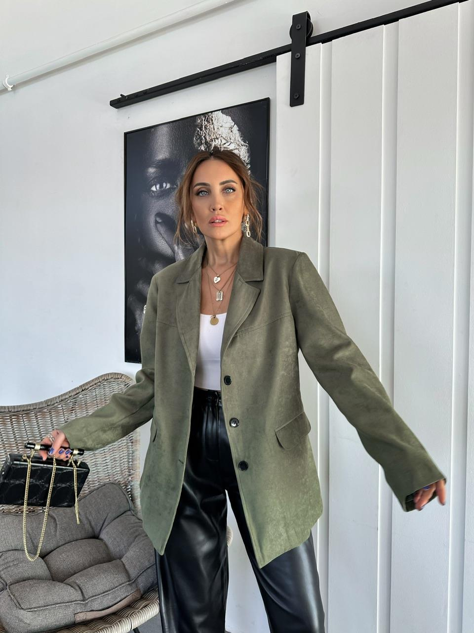 Haki Süet Oversize Ceket