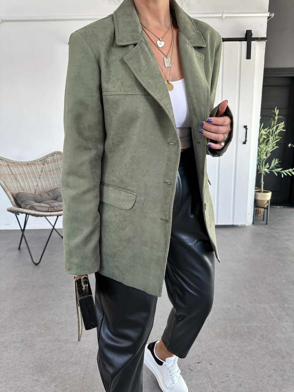 Haki Süet Oversize Ceket