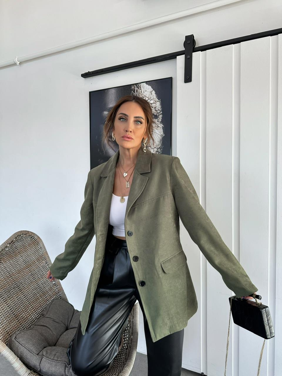 Haki Süet Oversize Ceket