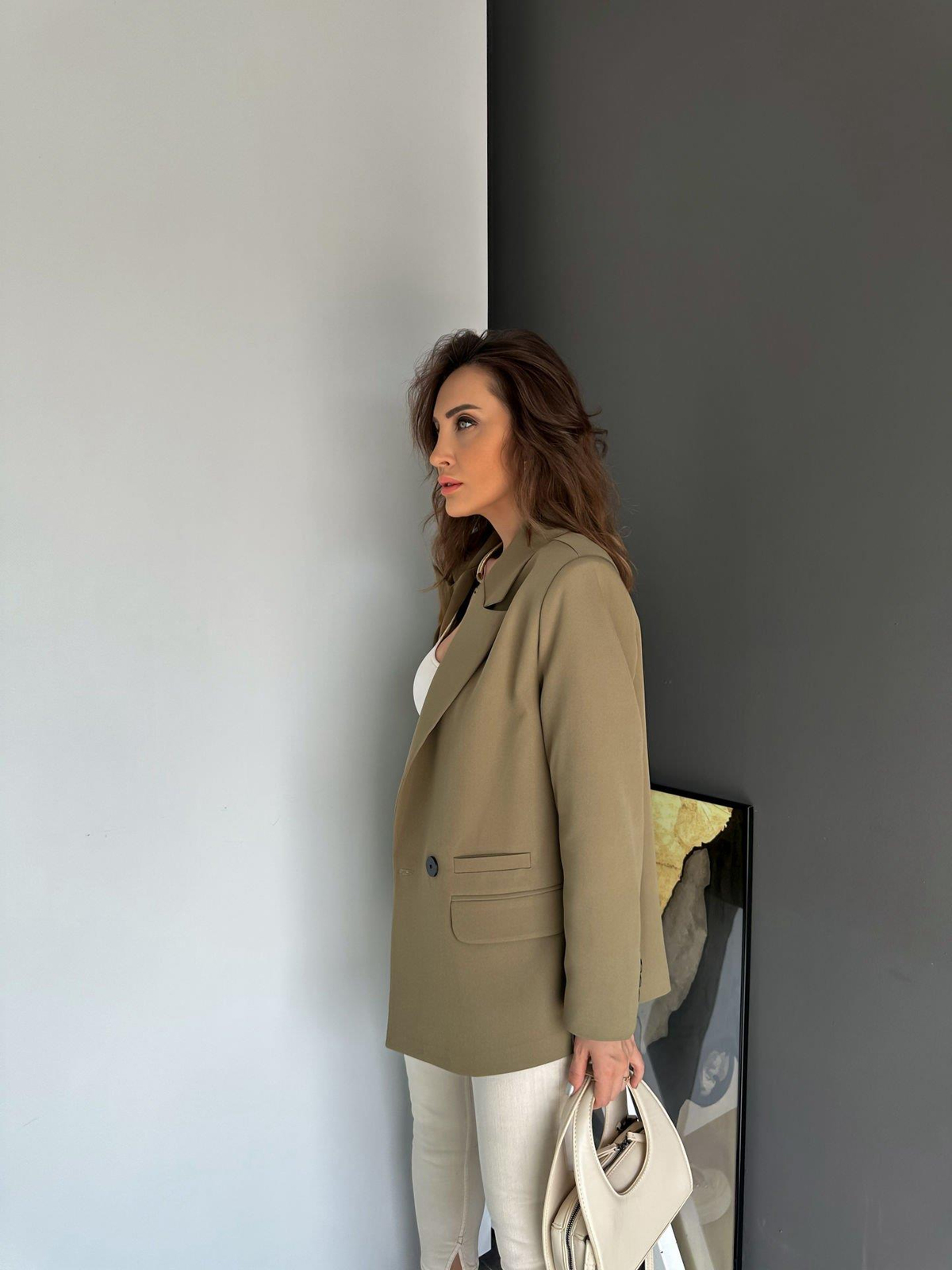 Haki Tek Düğmeli Blazer Ceket