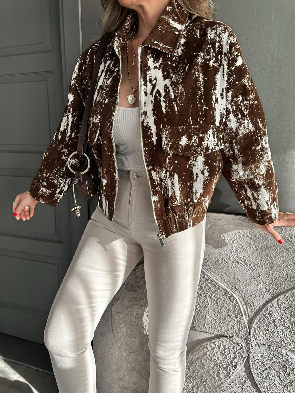 Kahve Animal Desen Premium Ceket