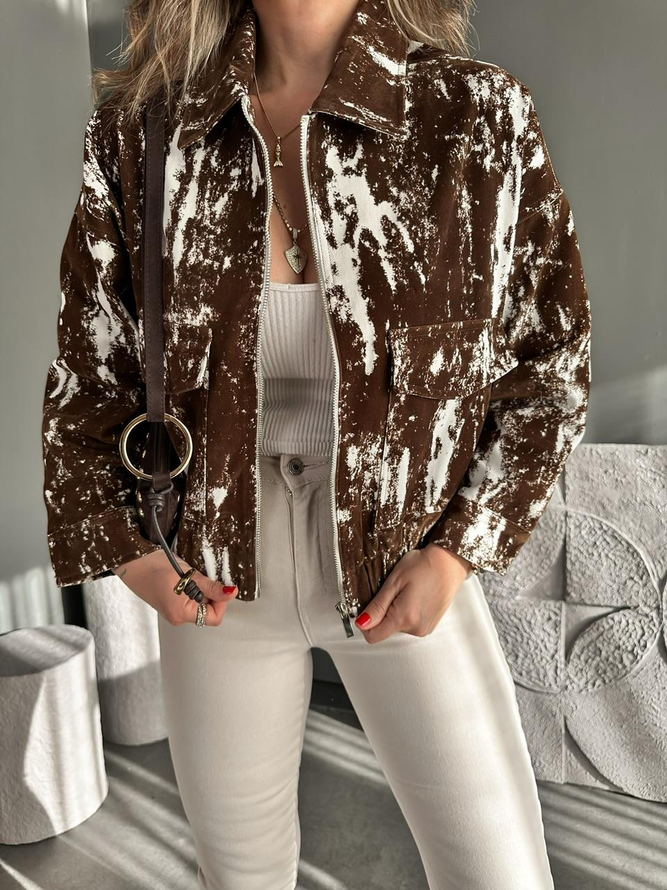 Kahve Animal Desen Premium Ceket