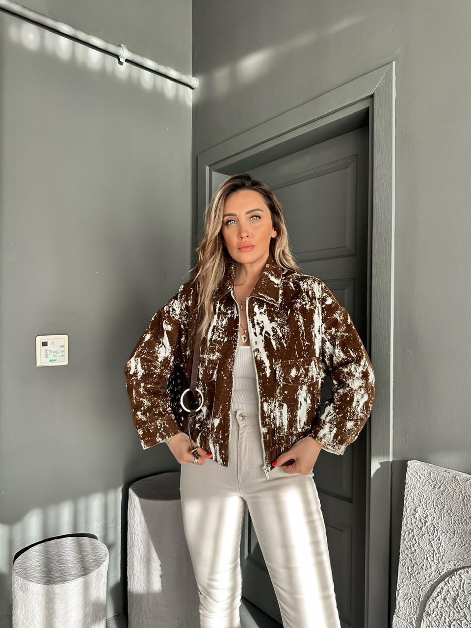 Kahve Animal Desen Premium Ceket
