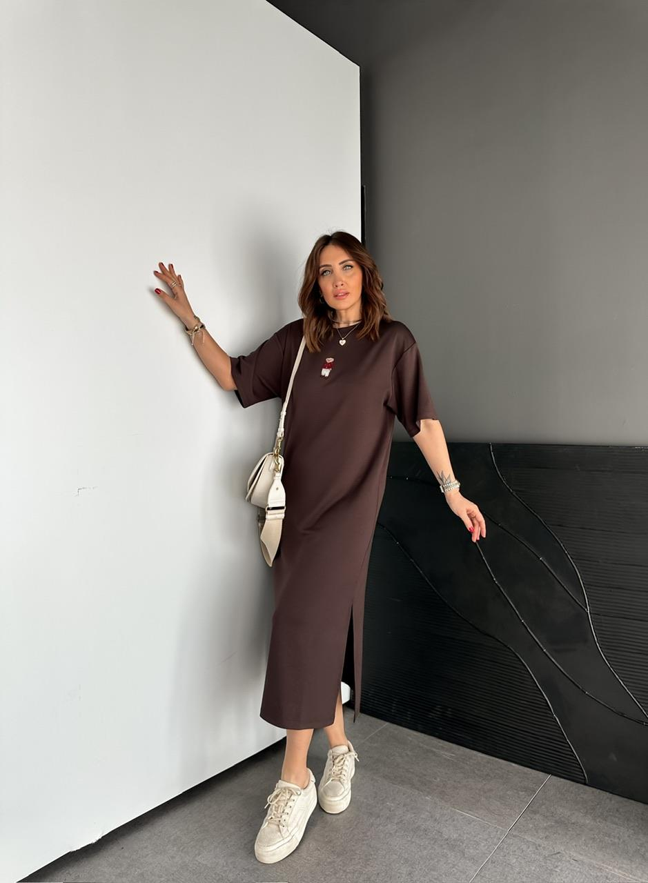 Kahve Ayıcıklı Modal Basic Elbise