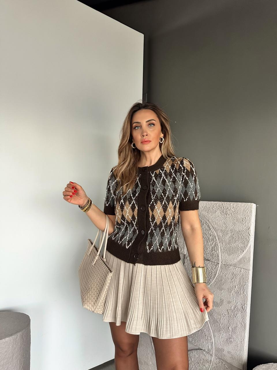 Kahve Baklava Desen Triko