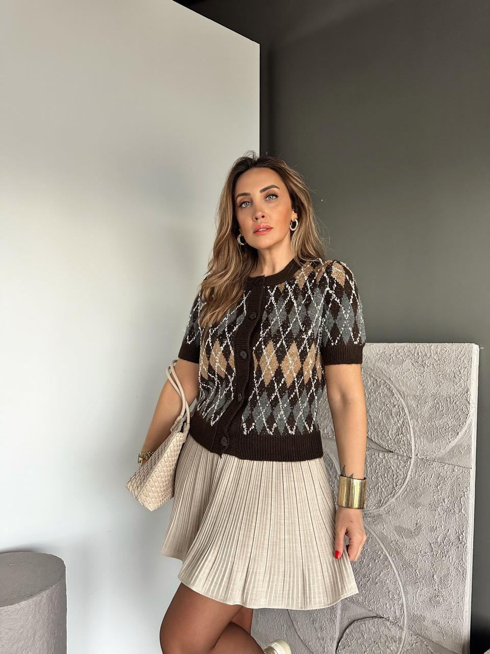 Kahve Baklava Desen Triko