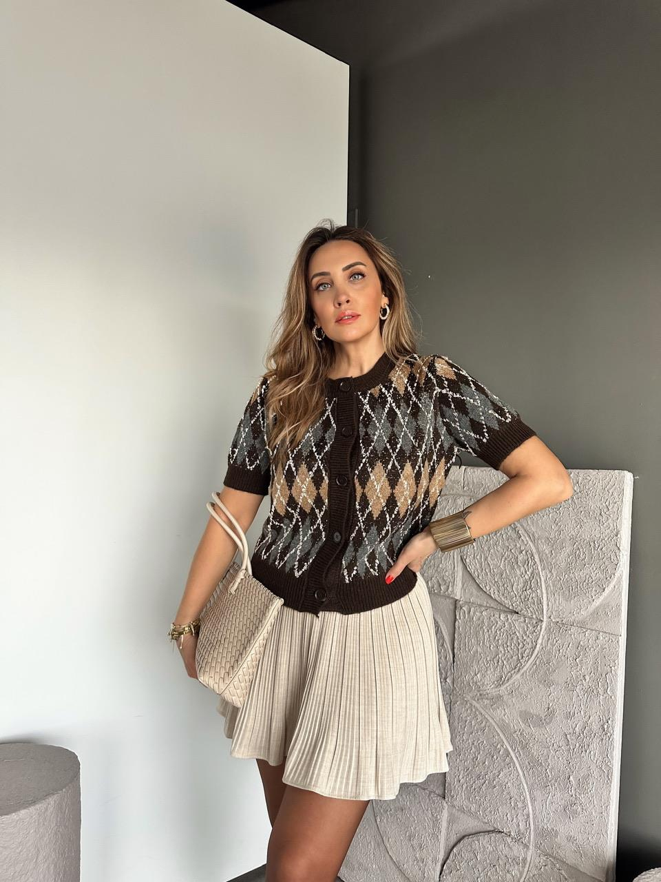 Kahve Baklava Desen Triko