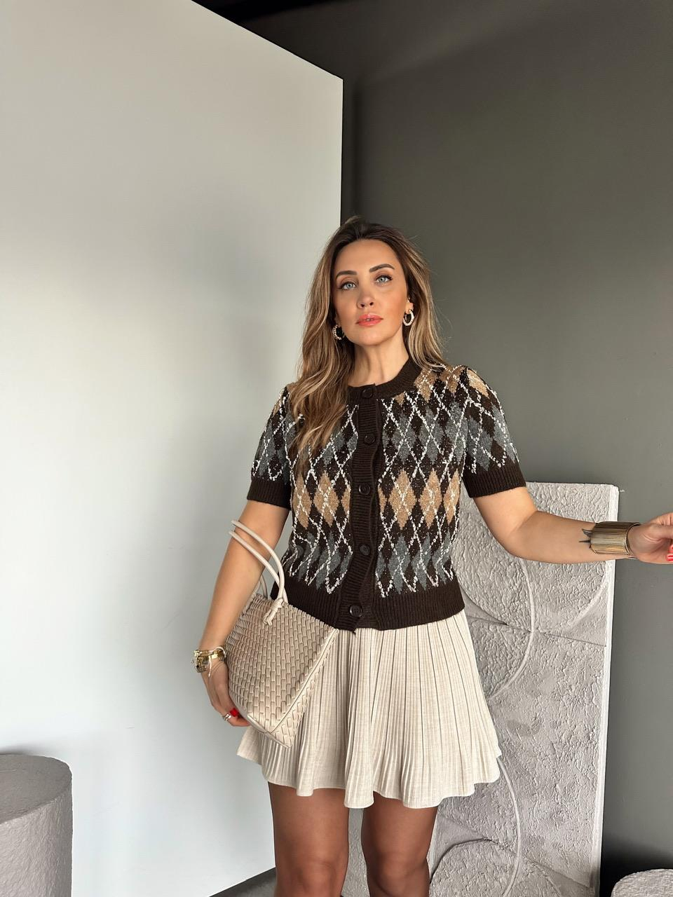 Kahve Baklava Desen Triko