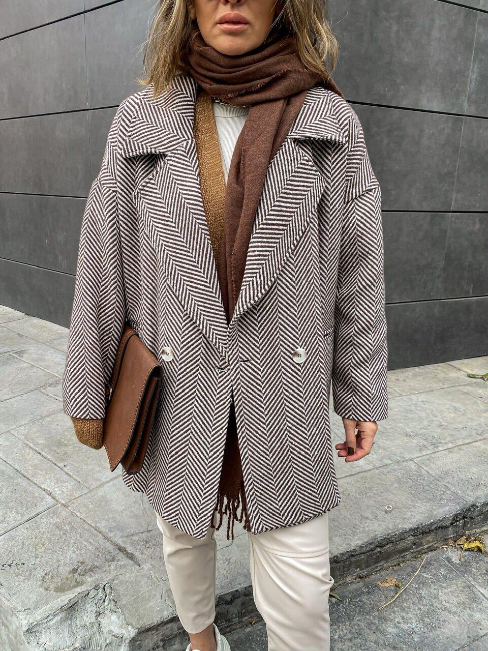 Kahve Balıksırtı Oversize Kaban