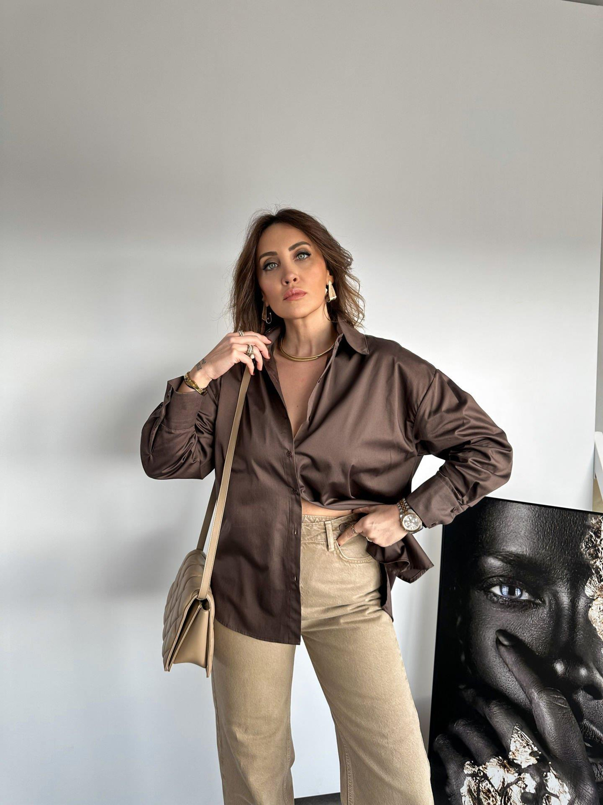 Kahve Basic Poplin Gömlek
