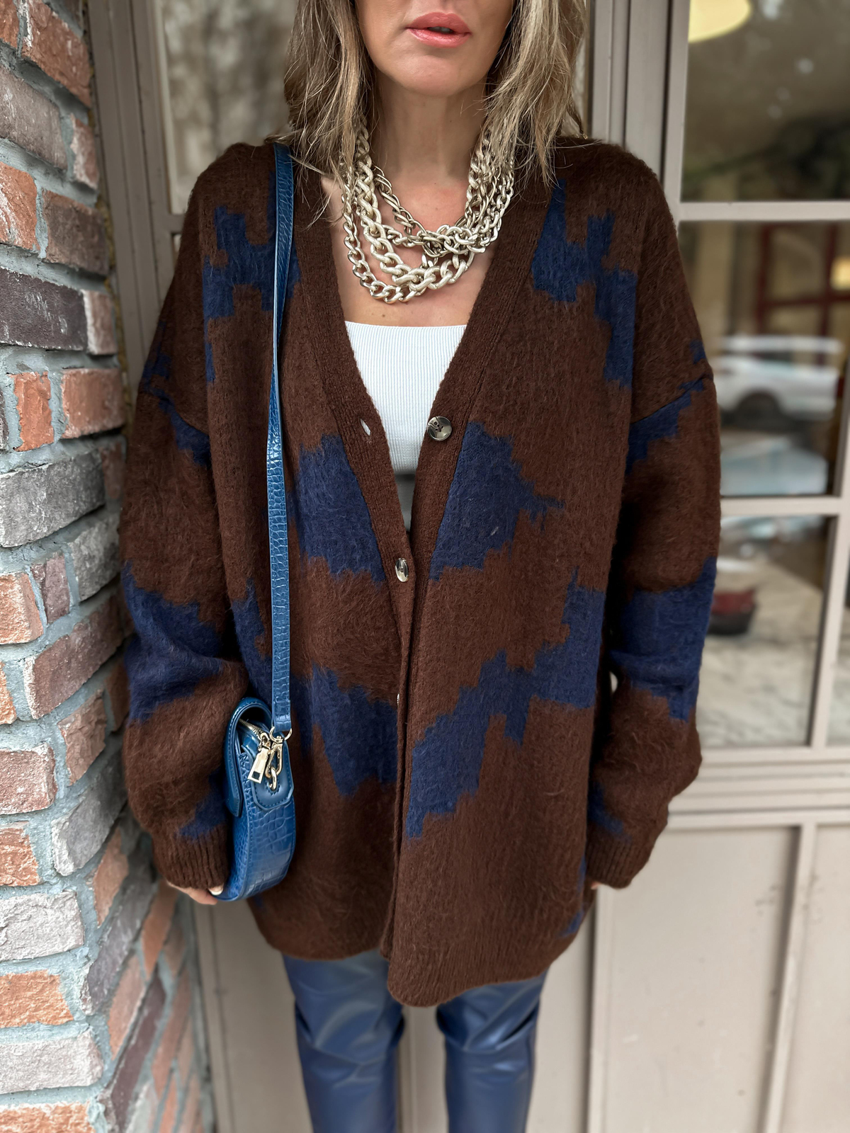 Kahve Batik Desen Dokulu Hırka