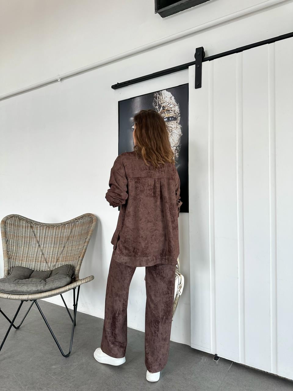 Kahve Batik Desen Gömlekli Takım