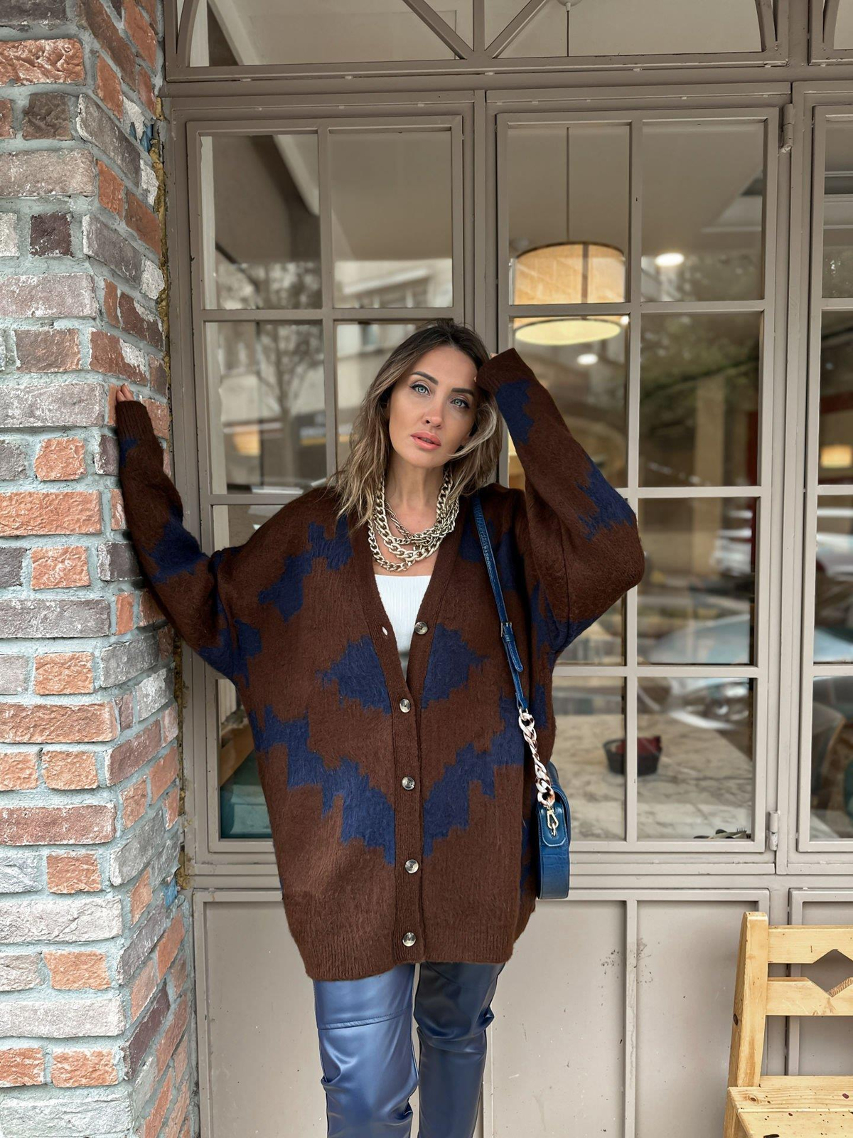 Kahve Batik Desenli Hırka