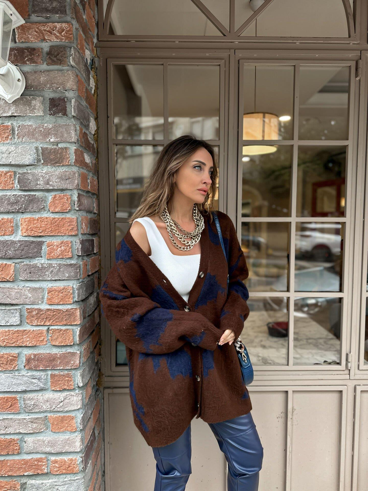 Kahve Batik Desenli Hırka