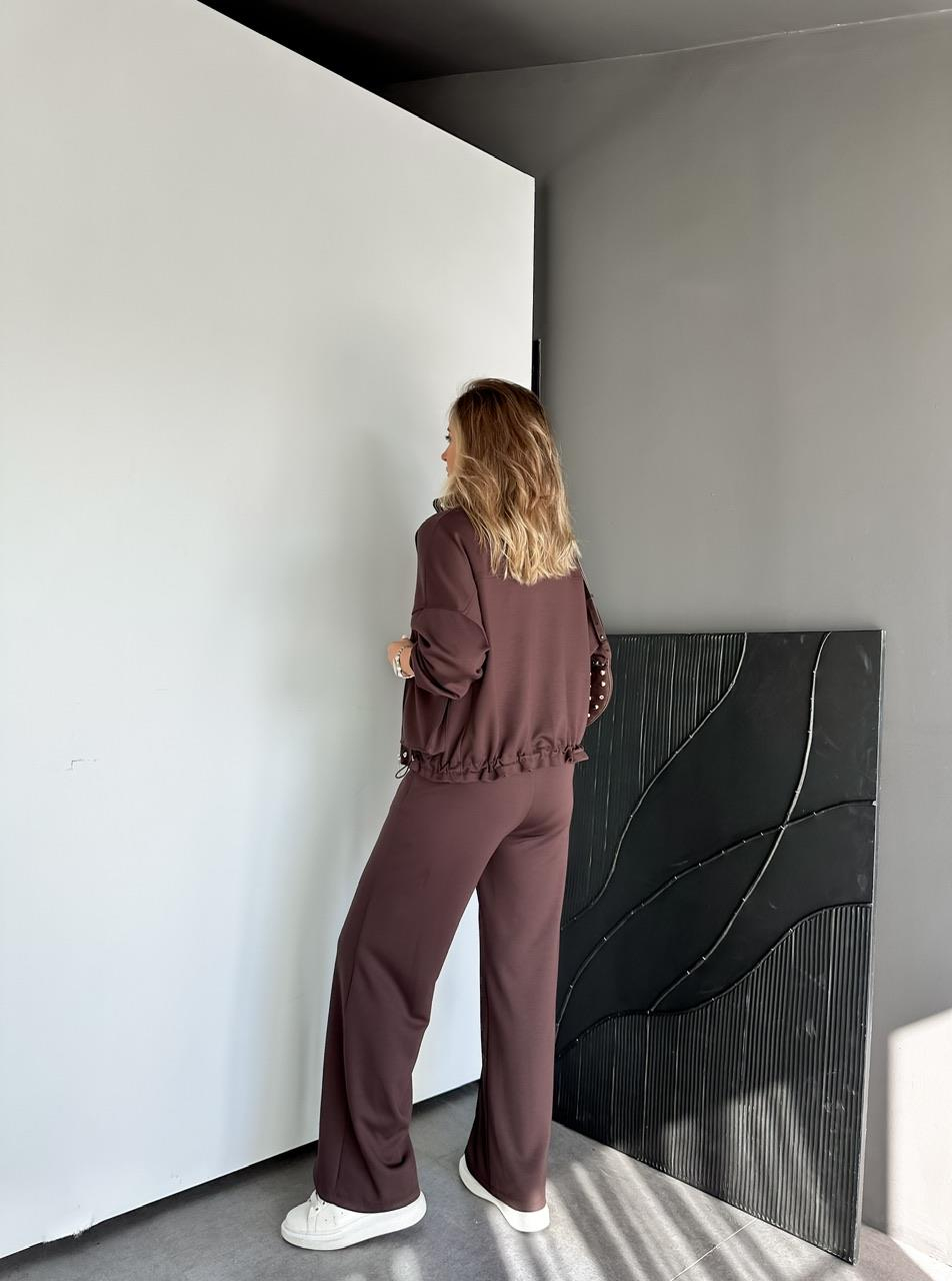 Kahve Beli Büzülebilir İpli Cepli Modal Takım
