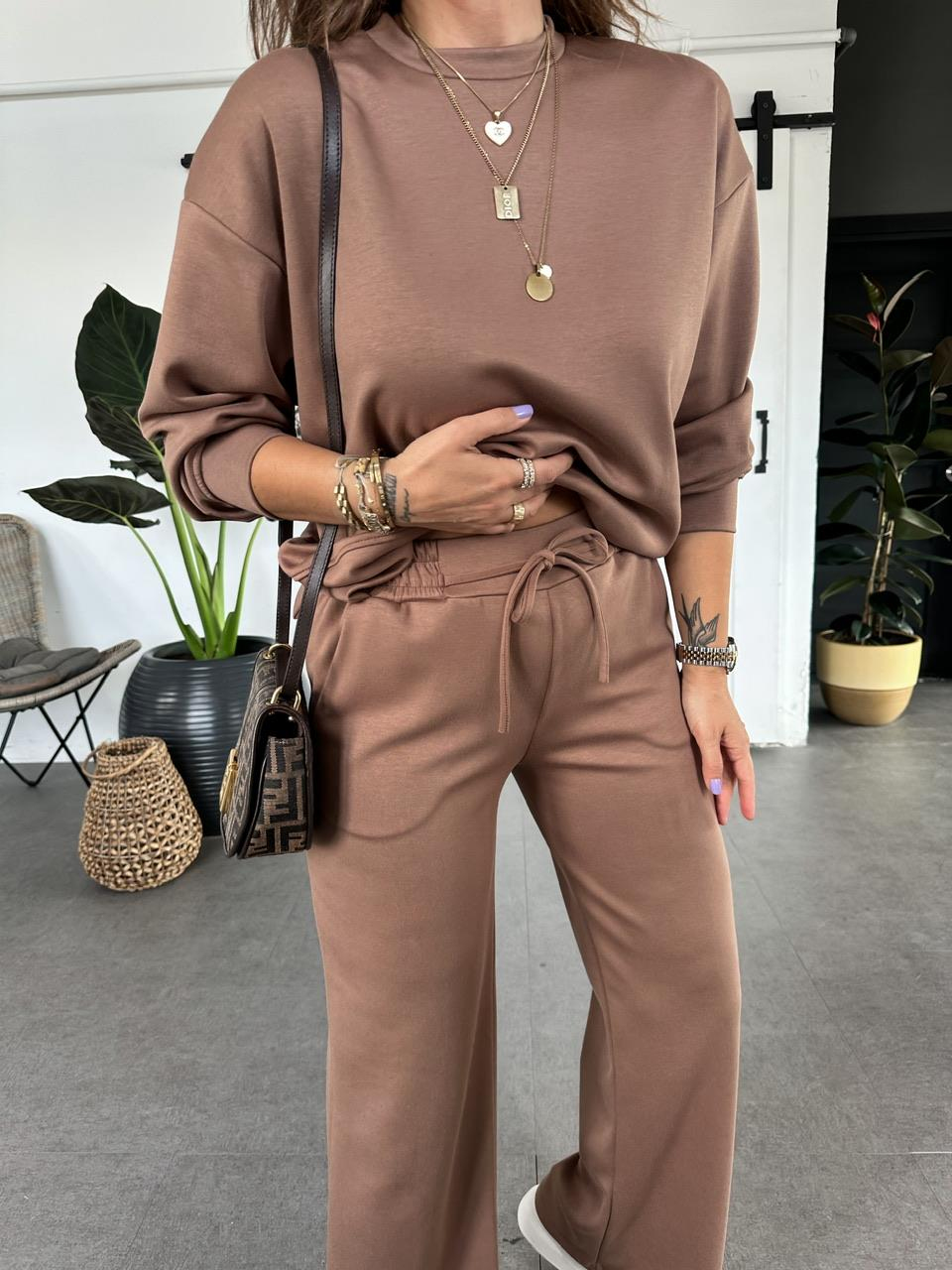 Kahve Beli İpli Yırtmaçlı Basic Takım