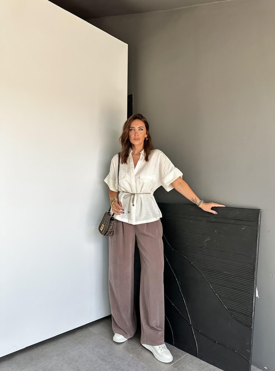 Kahve Beli Lastikli Cepli Soft Pantolon
