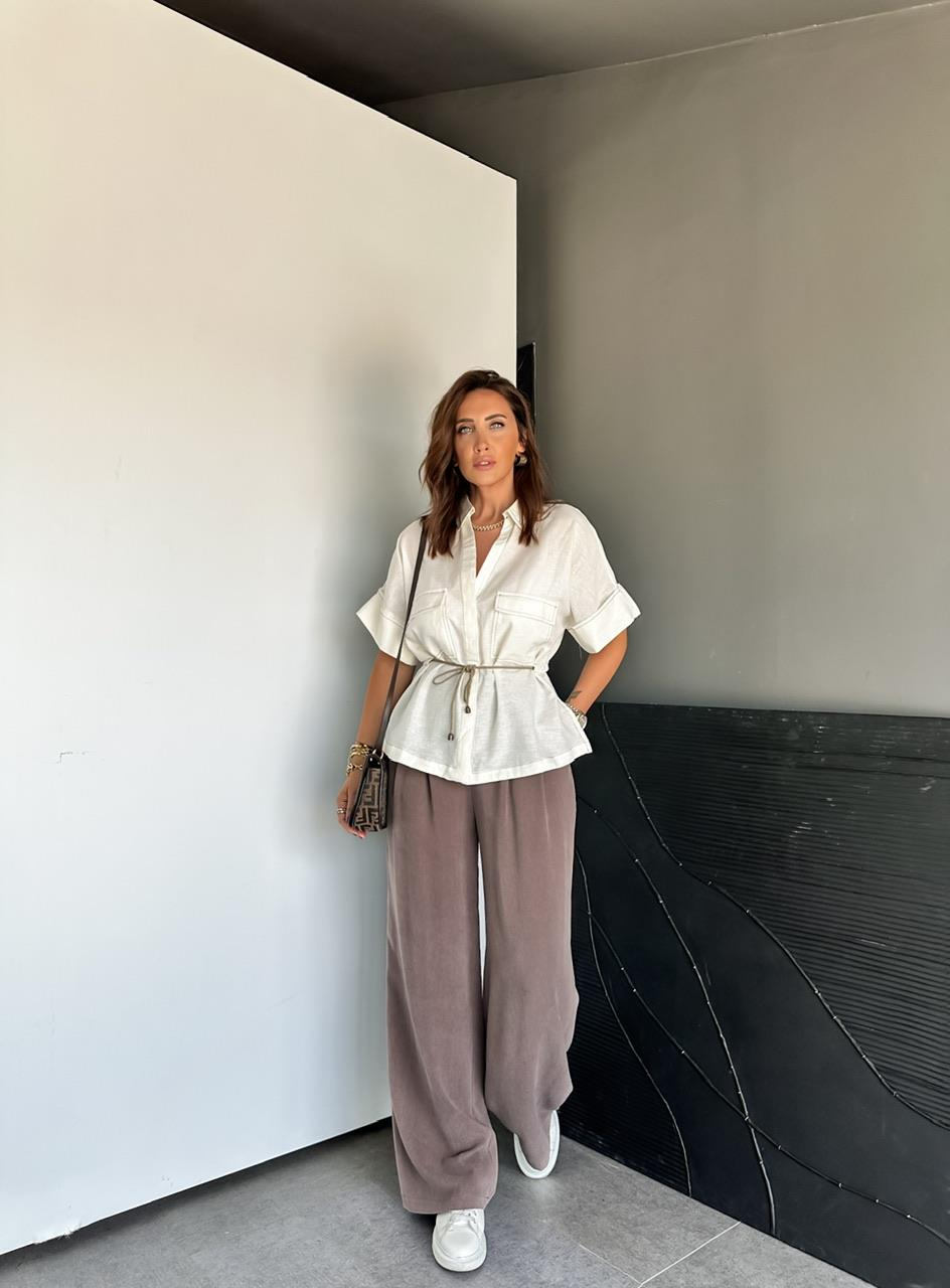 Kahve Beli Lastikli Cepli Soft Pantolon