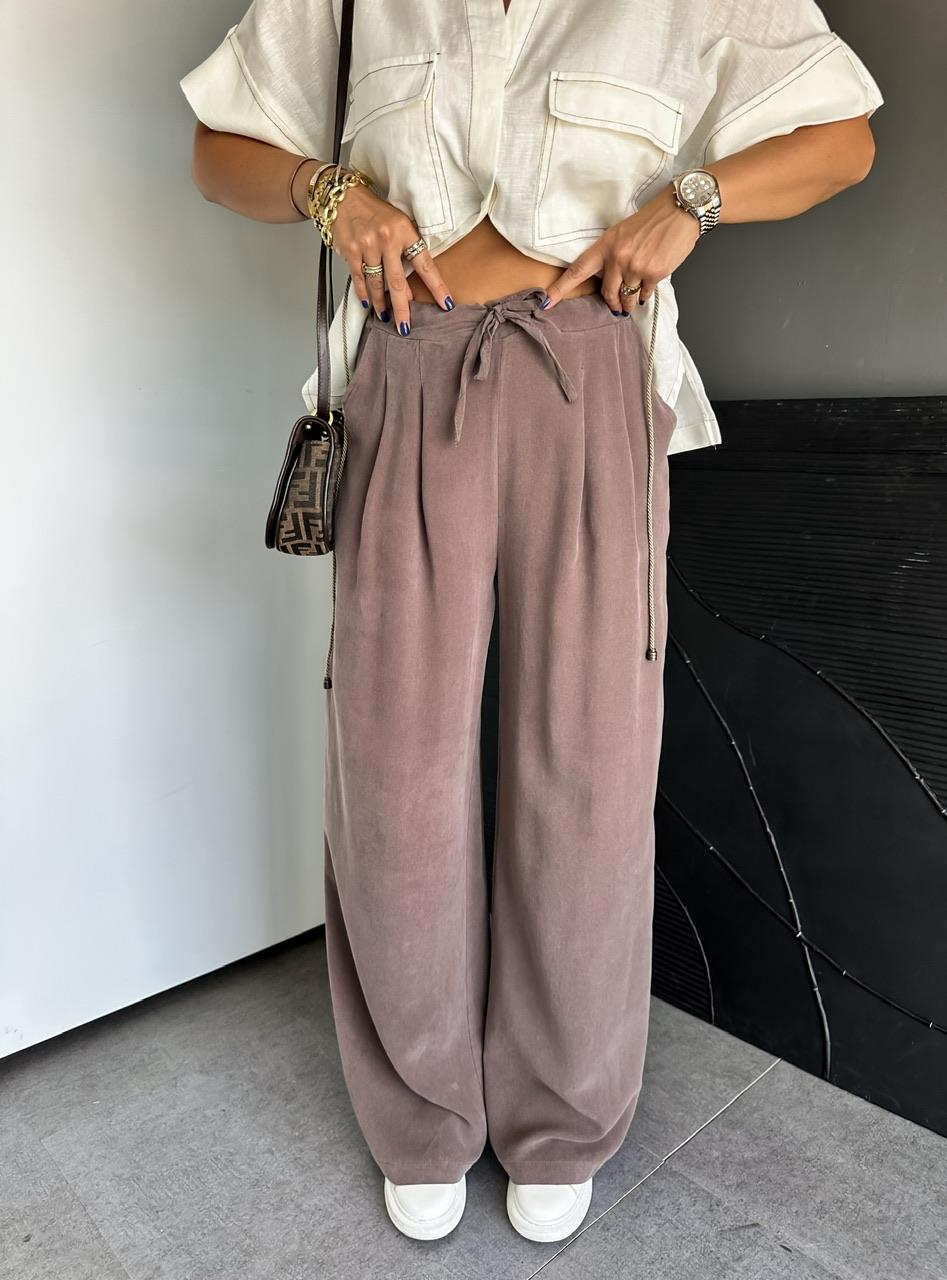Kahve Beli Lastikli Cepli Soft Pantolon