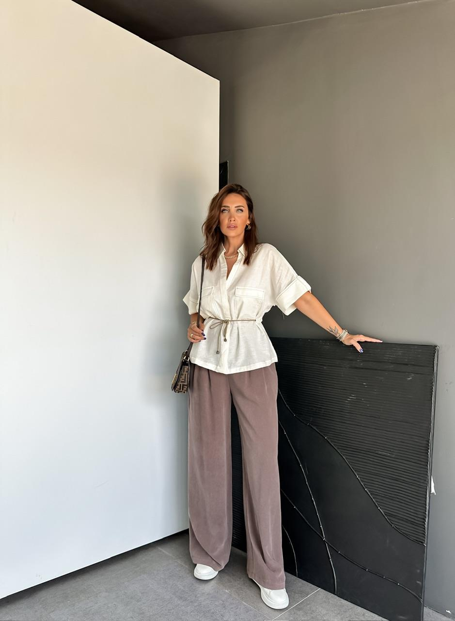 Kahve Beli Lastikli Cepli Soft Pantolon