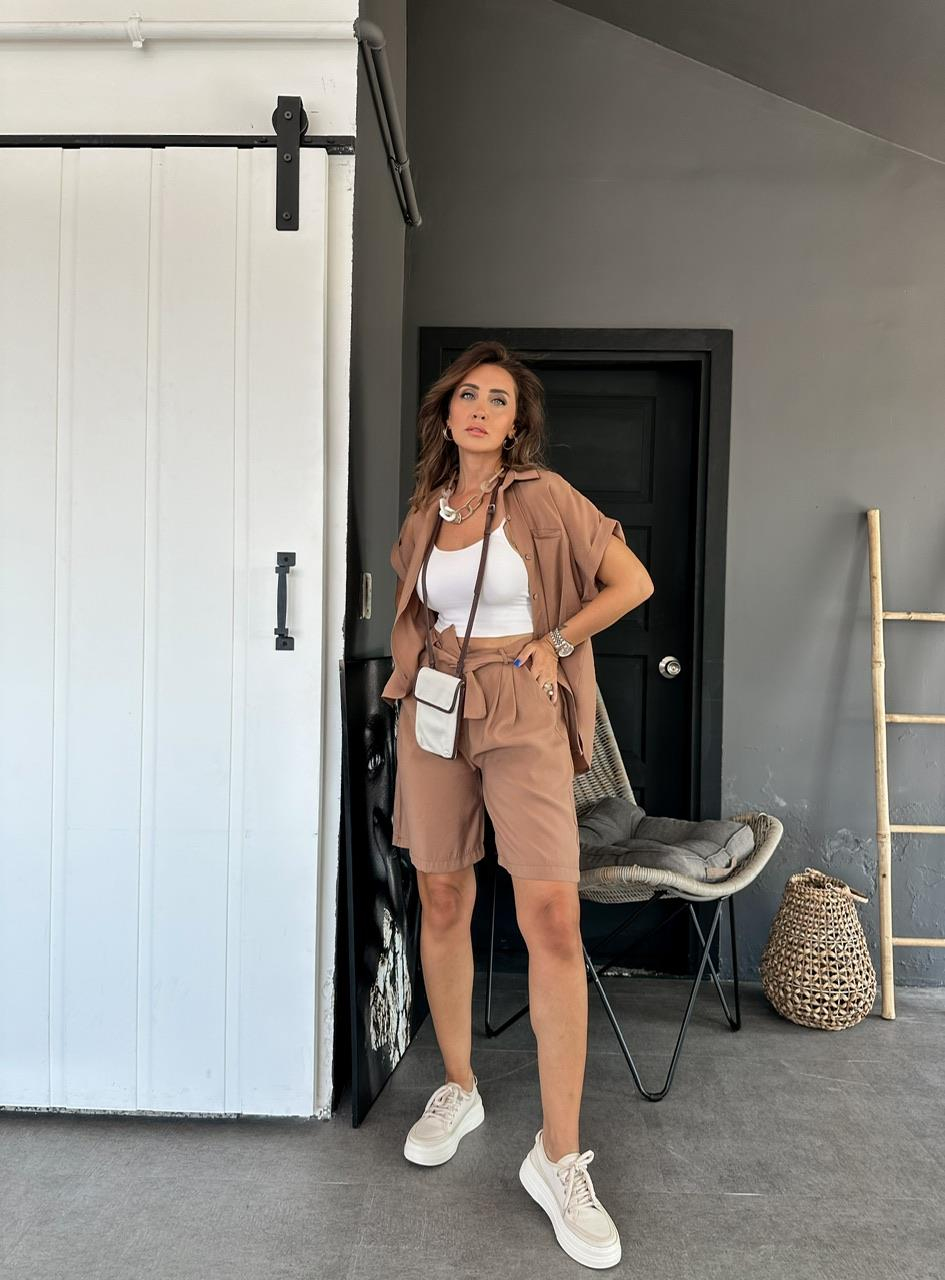 Kahve Bermuda Şortlu Modal Takım