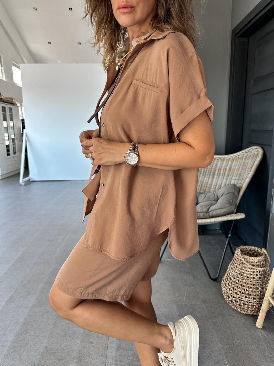 Kahve Bermuda Şortlu Modal Takım
