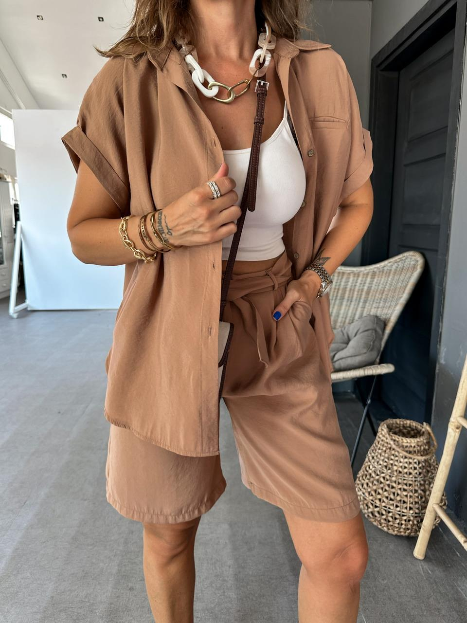Kahve Bermuda Şortlu Modal Takım