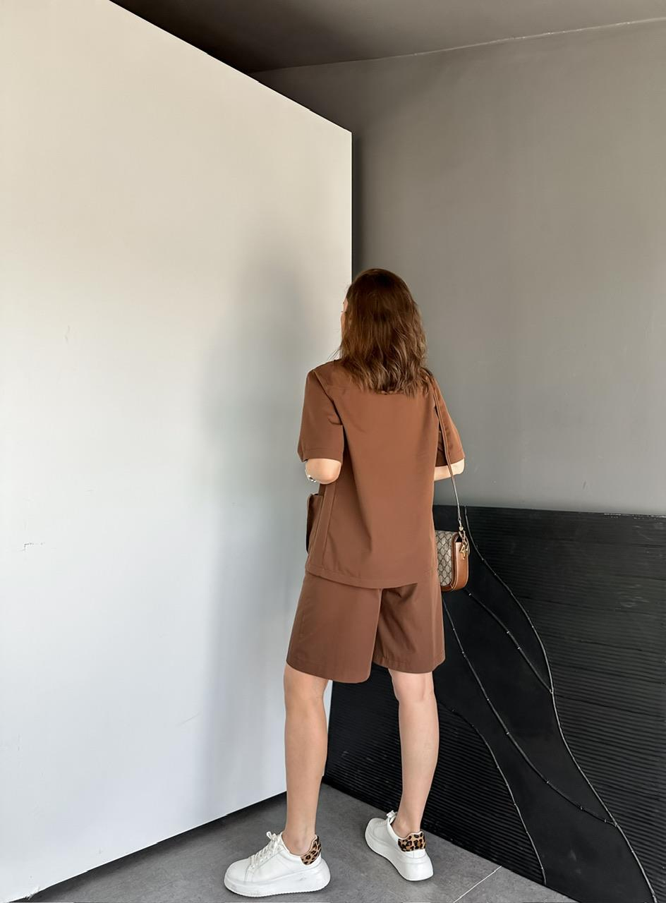 Kahve Bermuda Şortlu Safari Takım