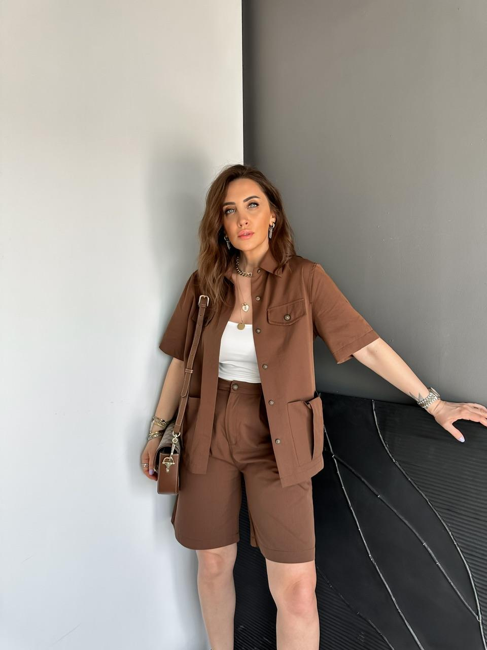 Kahve Bermuda Şortlu Safari Takım