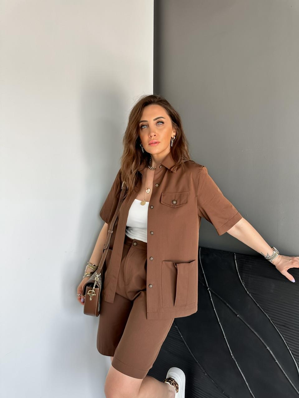 Kahve Bermuda Şortlu Safari Takım