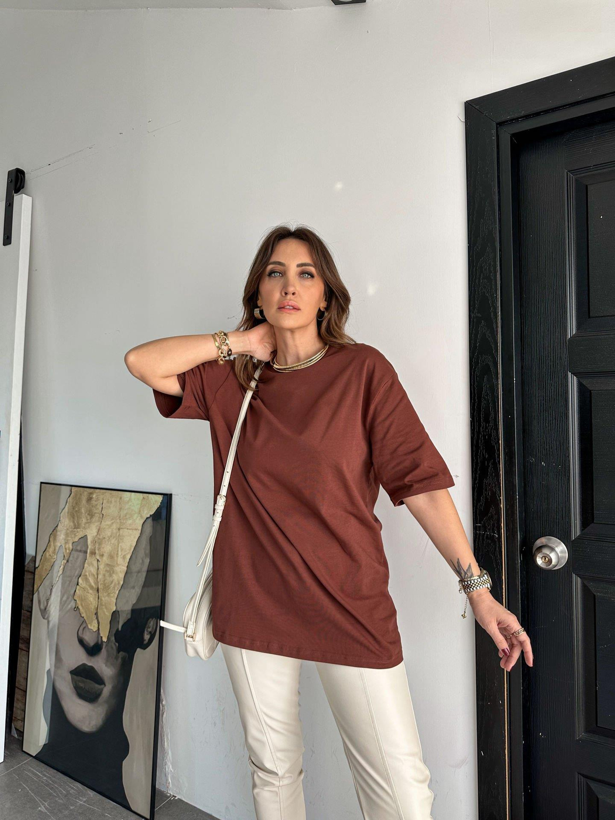 Kahve Bisiklet Yaka Cotton Tshirt