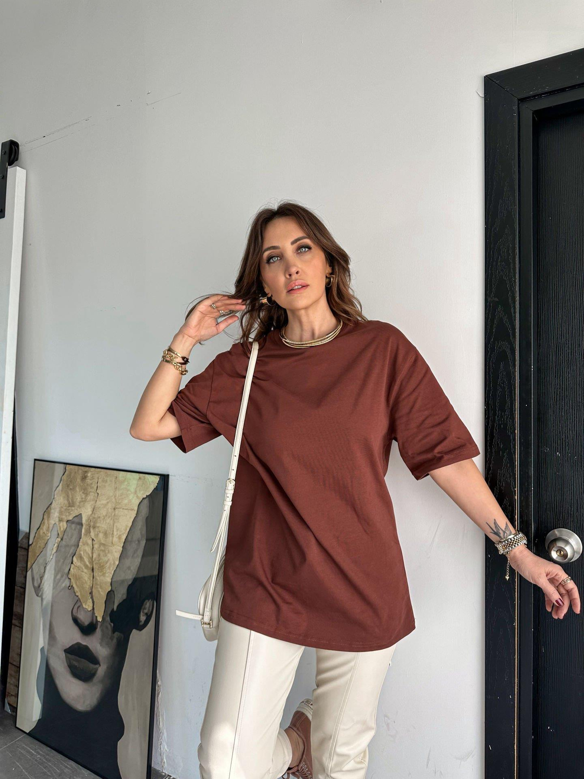 Kahve Bisiklet Yaka Cotton Tshirt