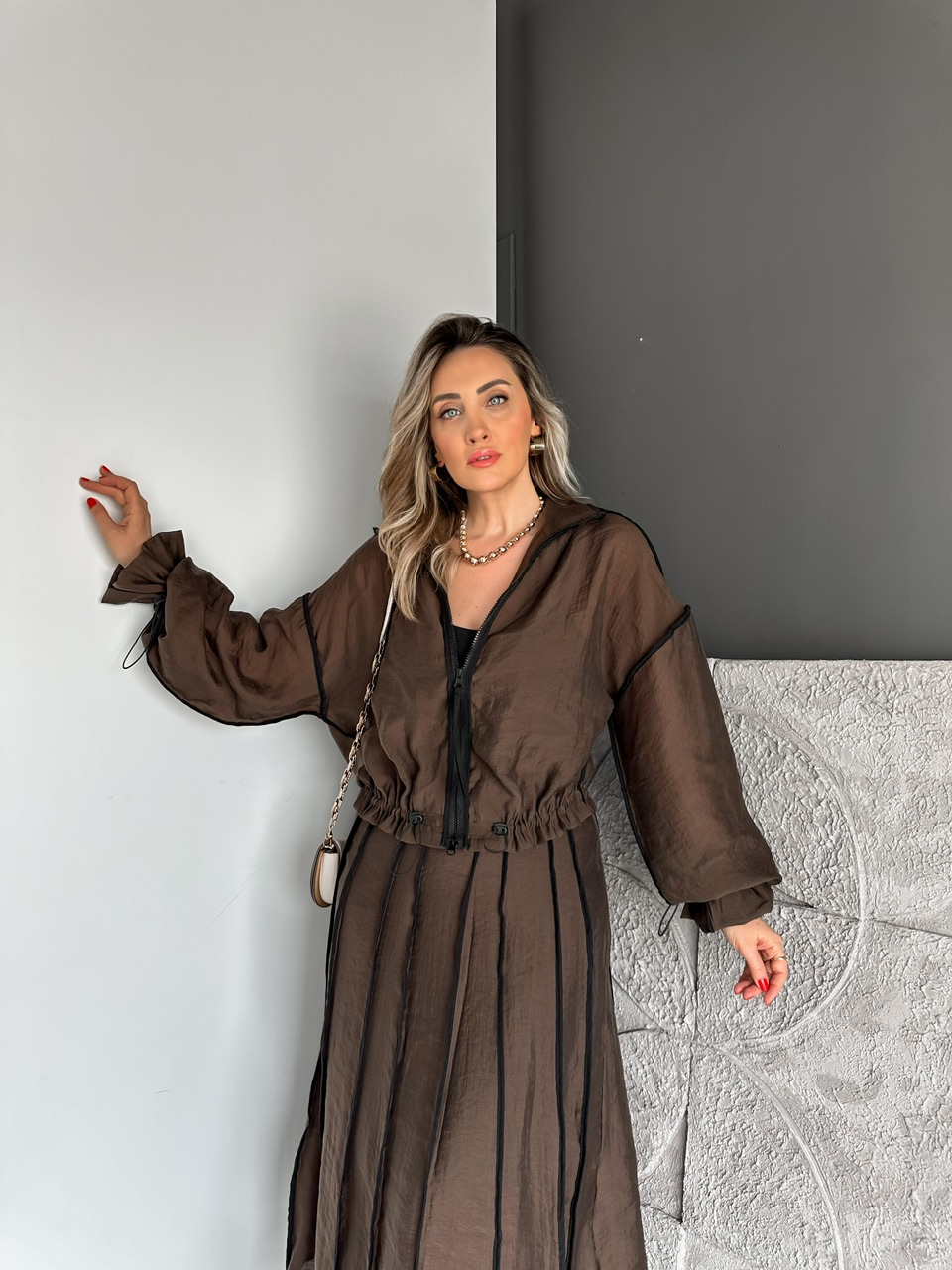 Kahve Biye Tasarımlı Tensel Takım