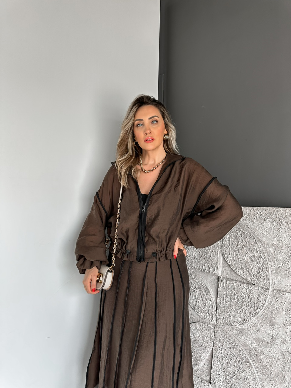 Kahve Biye Tasarımlı Tensel Takım