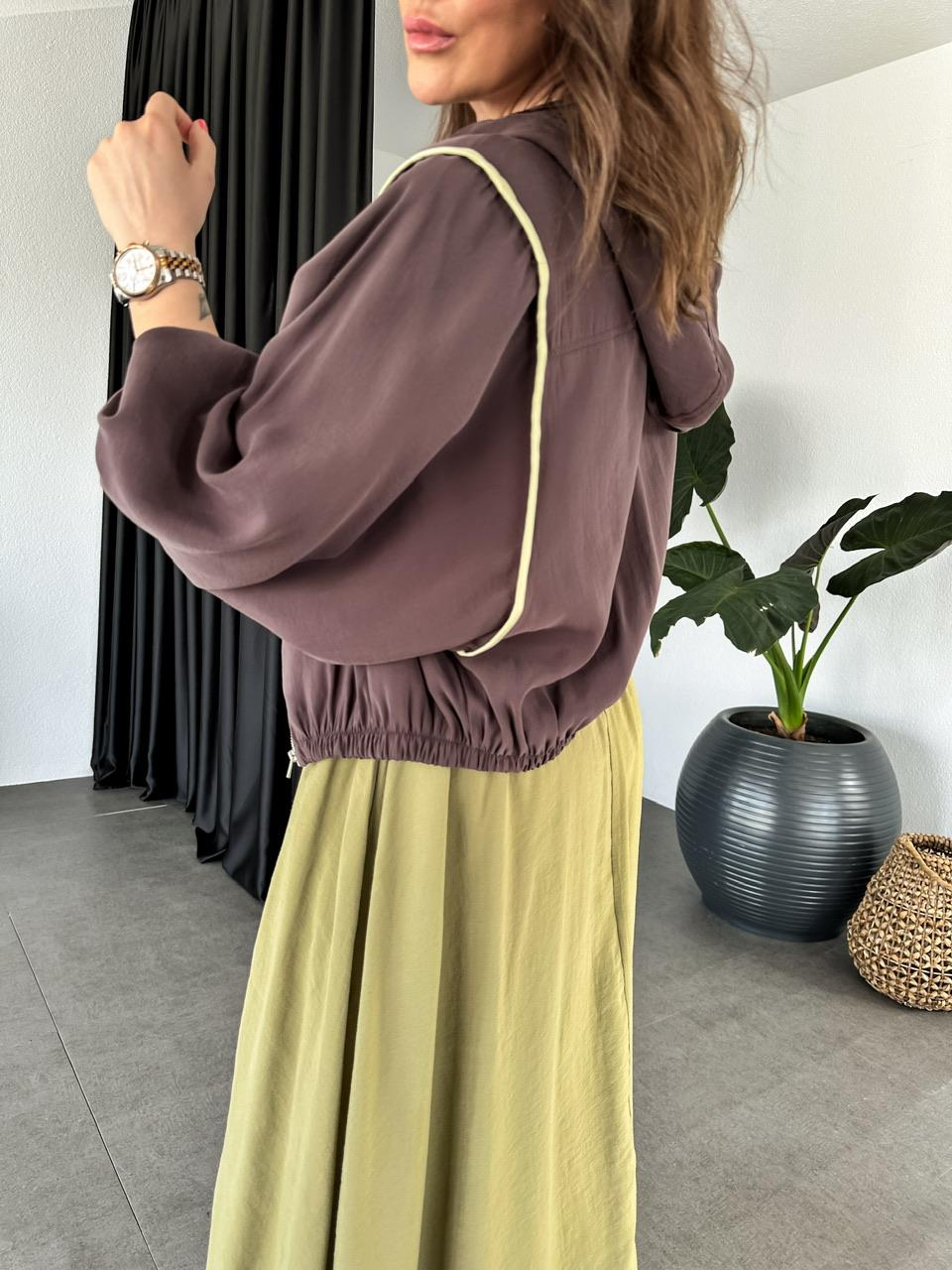 Kahve Biyeli Kapşonlu Soft Ceket