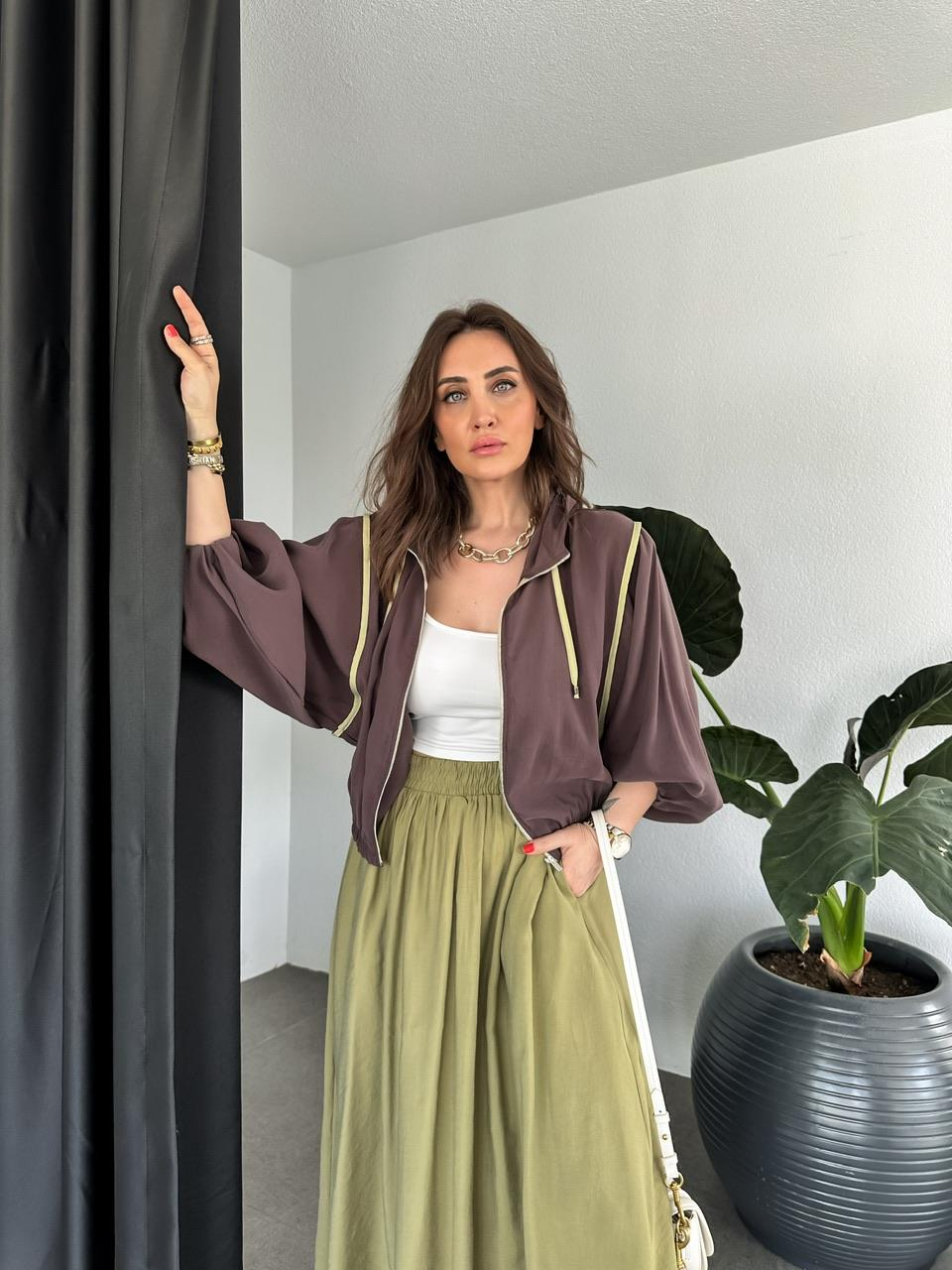 Kahve Biyeli Kapşonlu Soft Ceket
