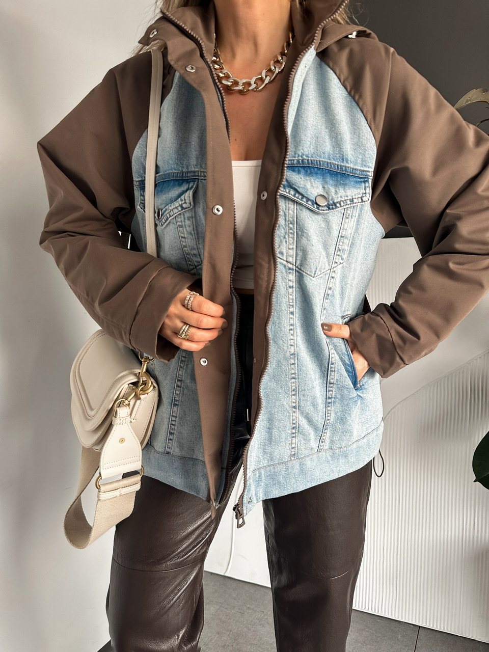 Kahve Büzülebilir Oversize Ceket