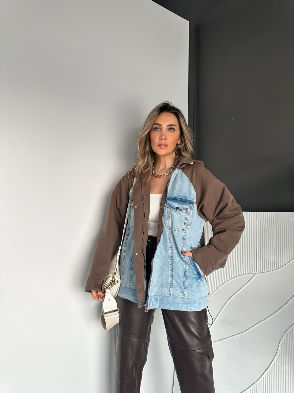 Kahve Büzülebilir Oversize Ceket
