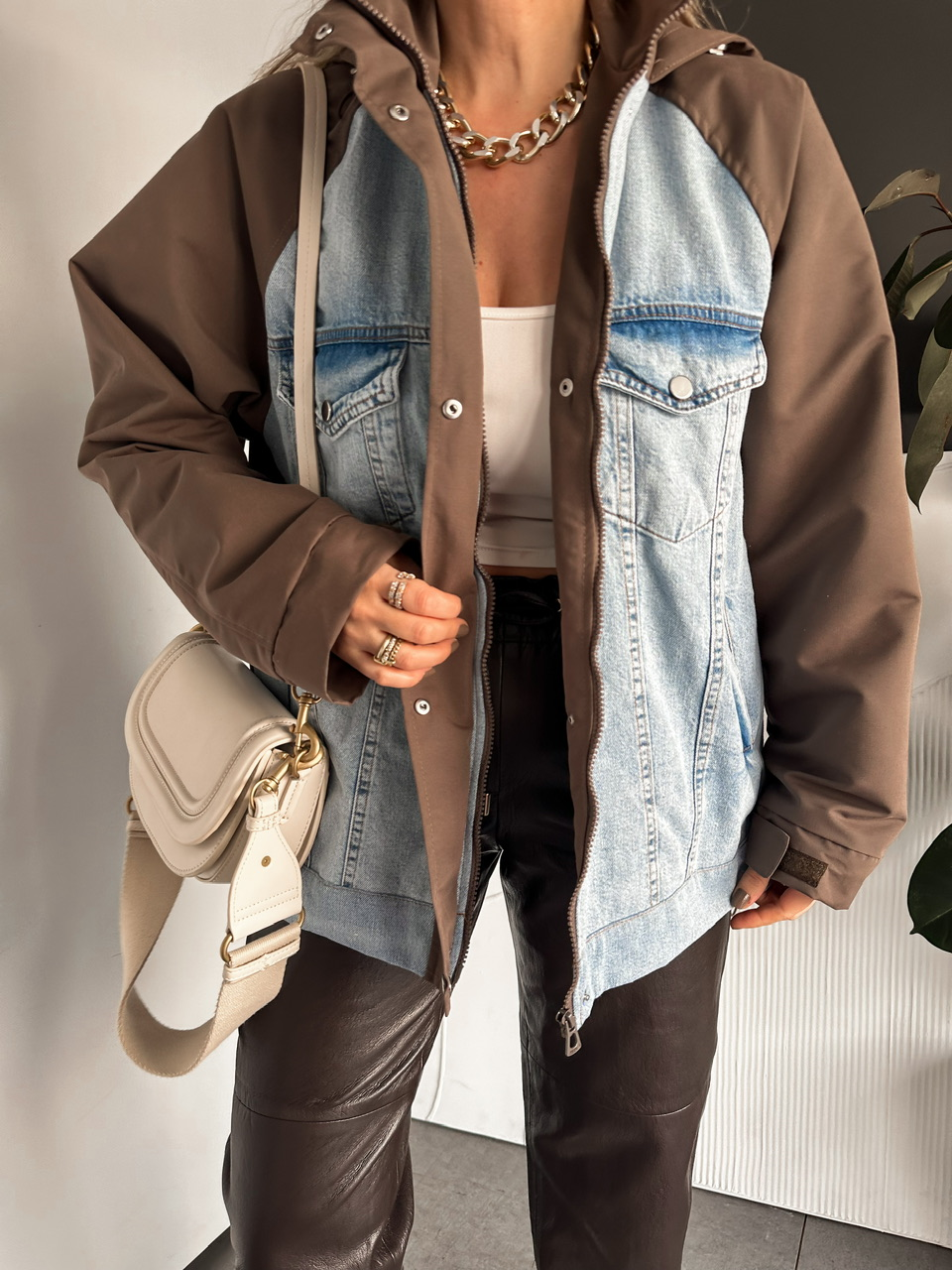 Kahve Büzülebilir Oversize Ceket