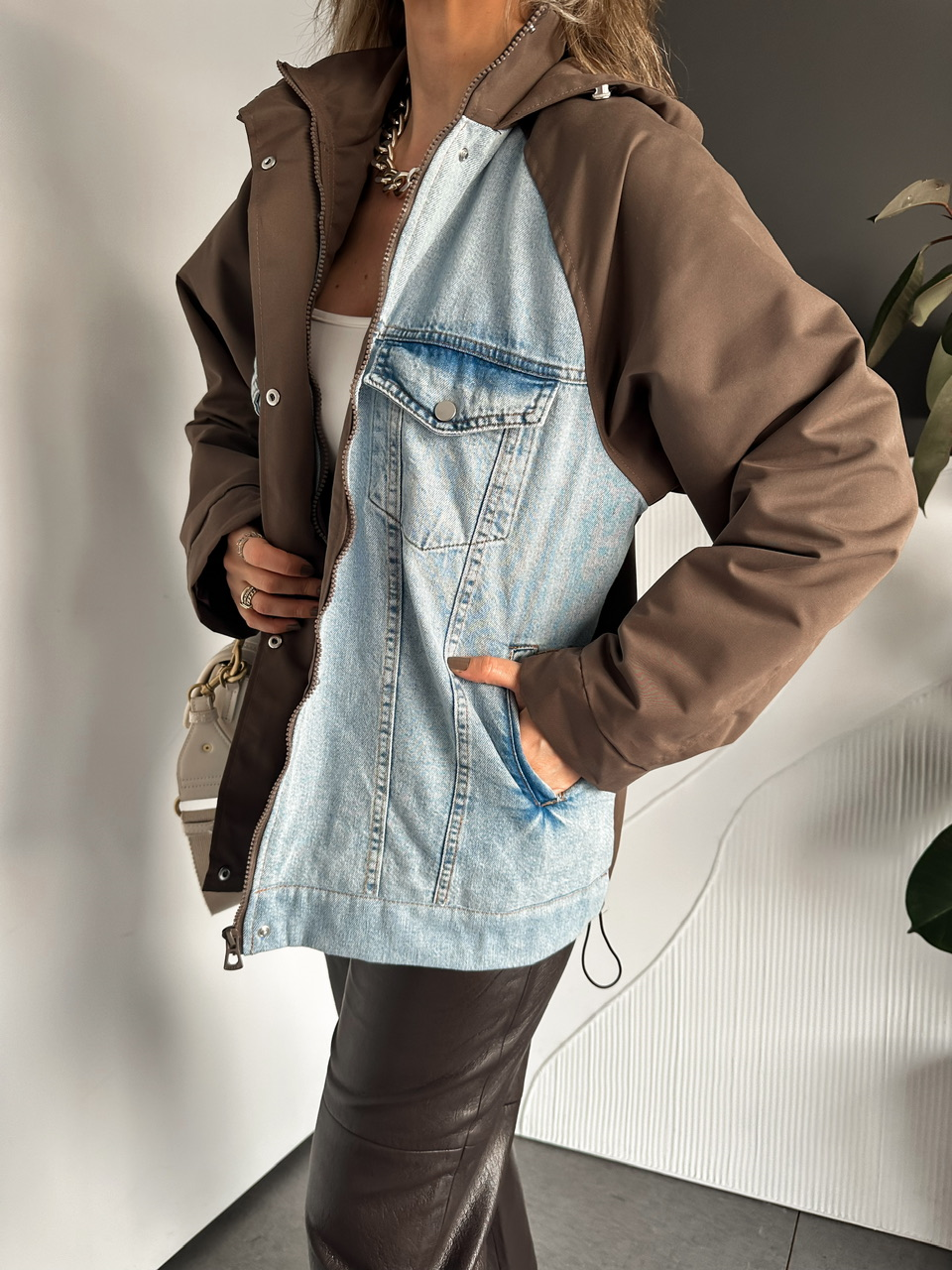 Kahve Büzülebilir Oversize Ceket