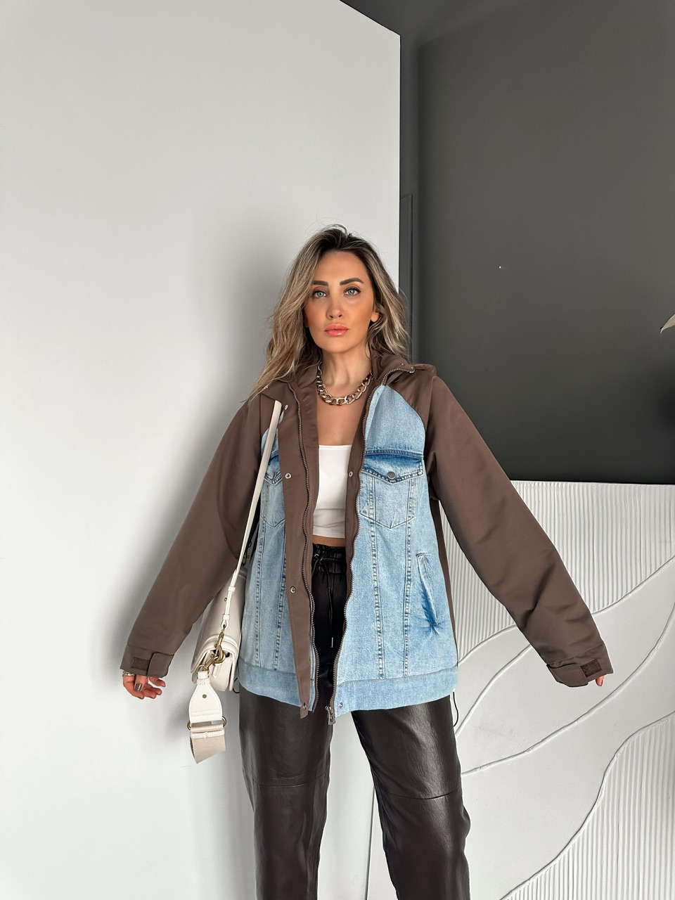 Kahve Büzülebilir Oversize Ceket