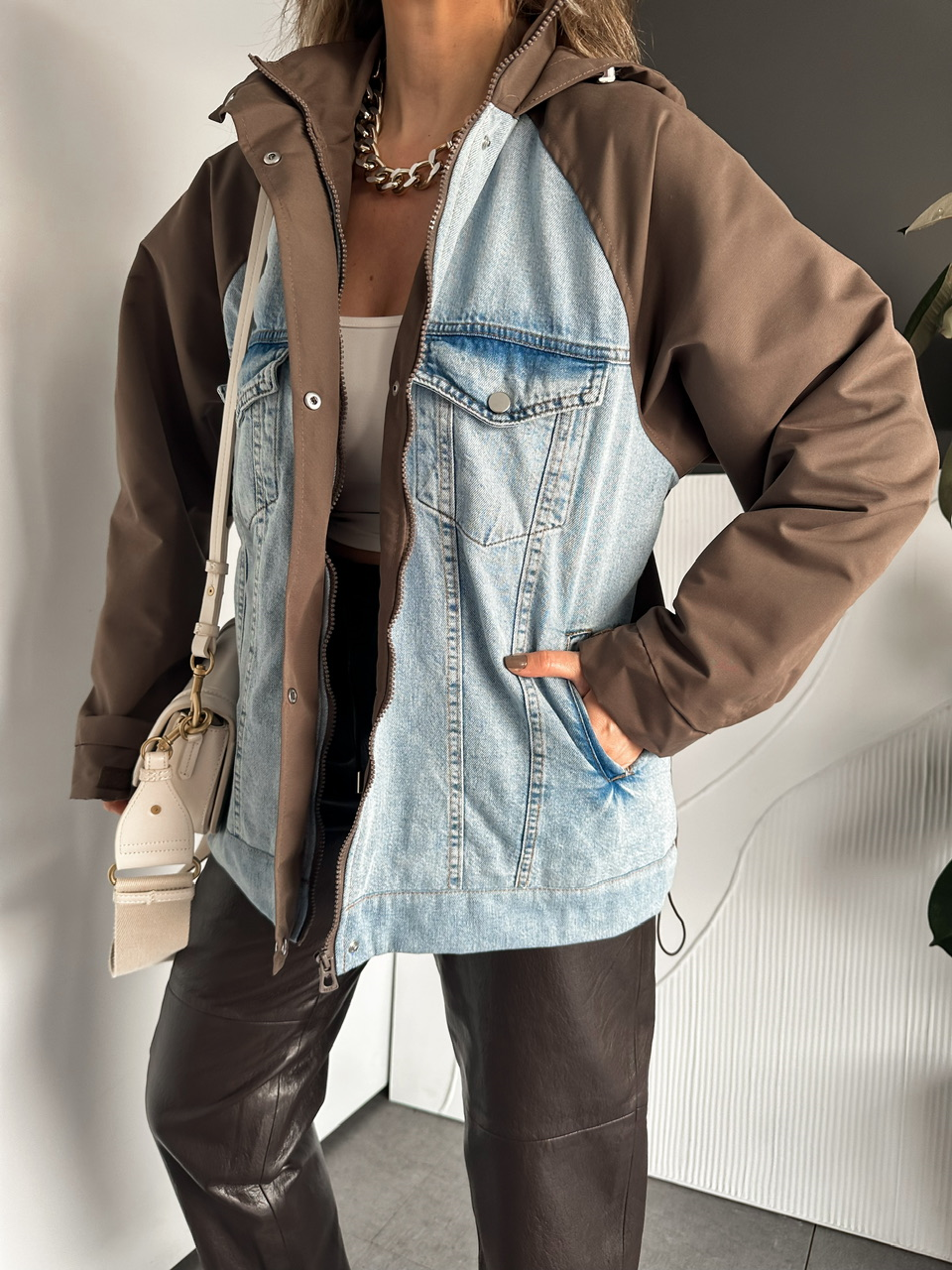 Kahve Büzülebilir Oversize Ceket