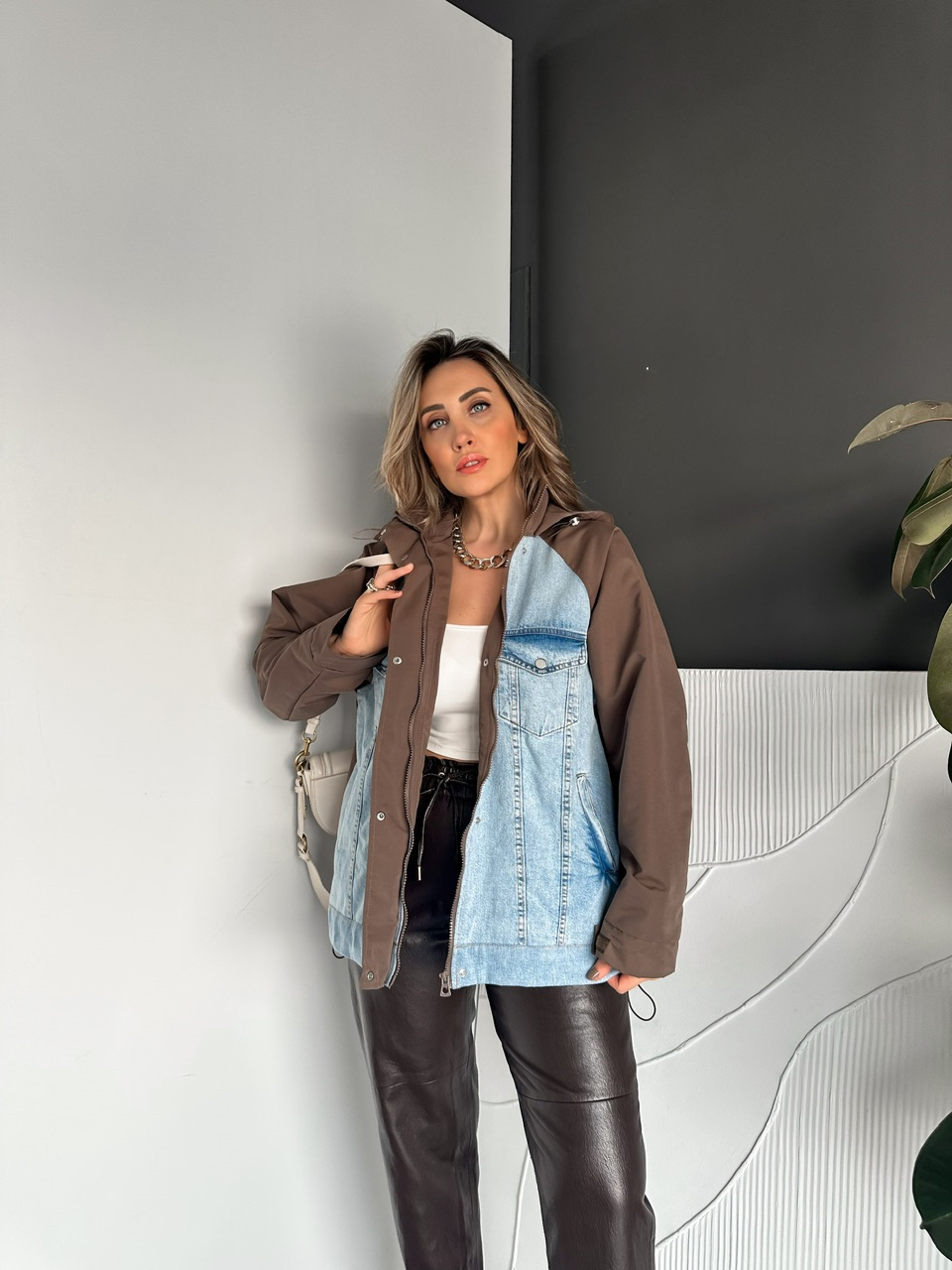 Kahve Büzülebilir Oversize Ceket