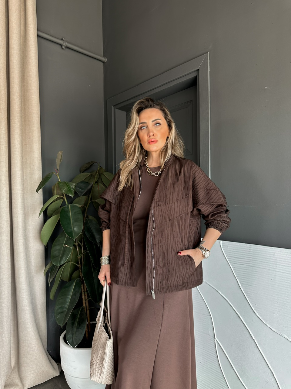 Kahve Ceket Elbise Premium Takım