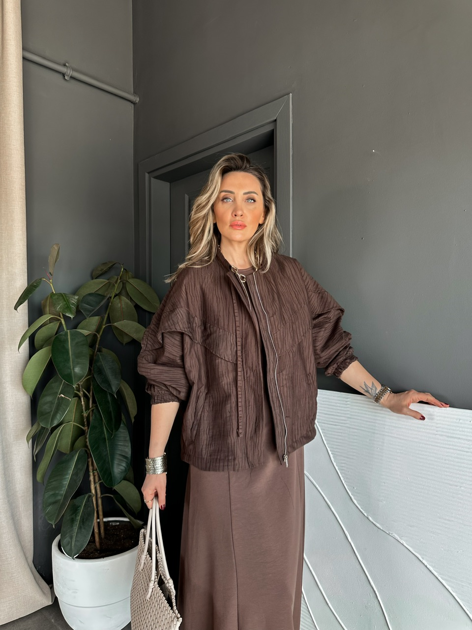 Kahve Ceket Elbise Premium Takım