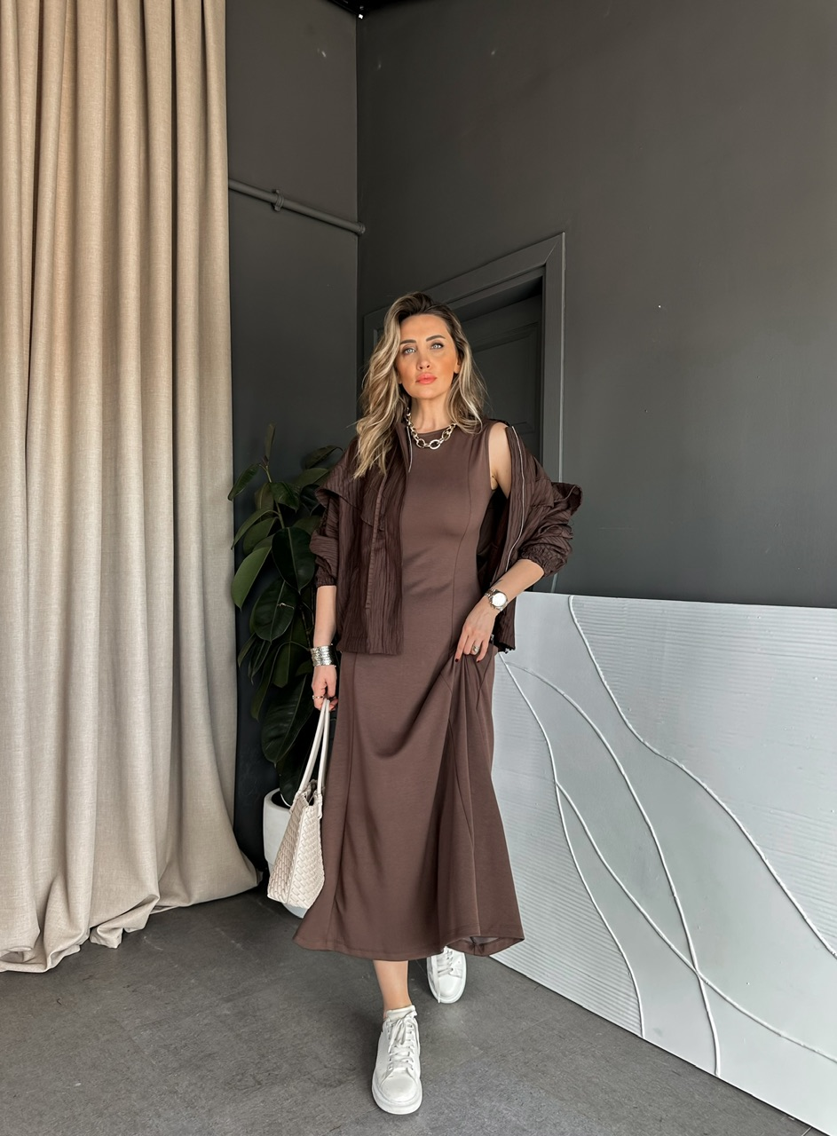 Kahve Ceket Elbise Premium Takım