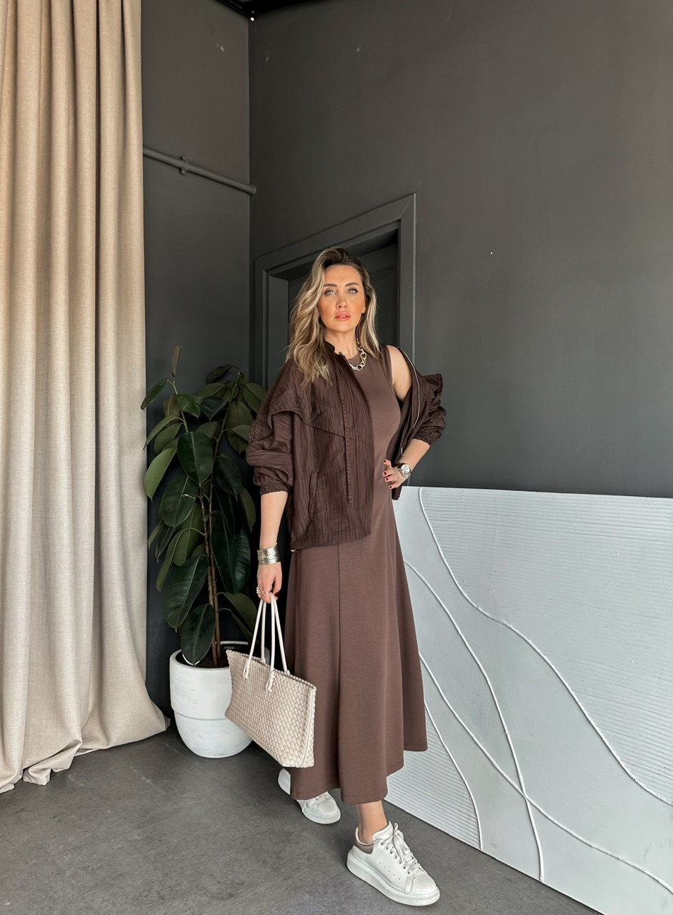 Kahve Ceket Elbise Premium Takım