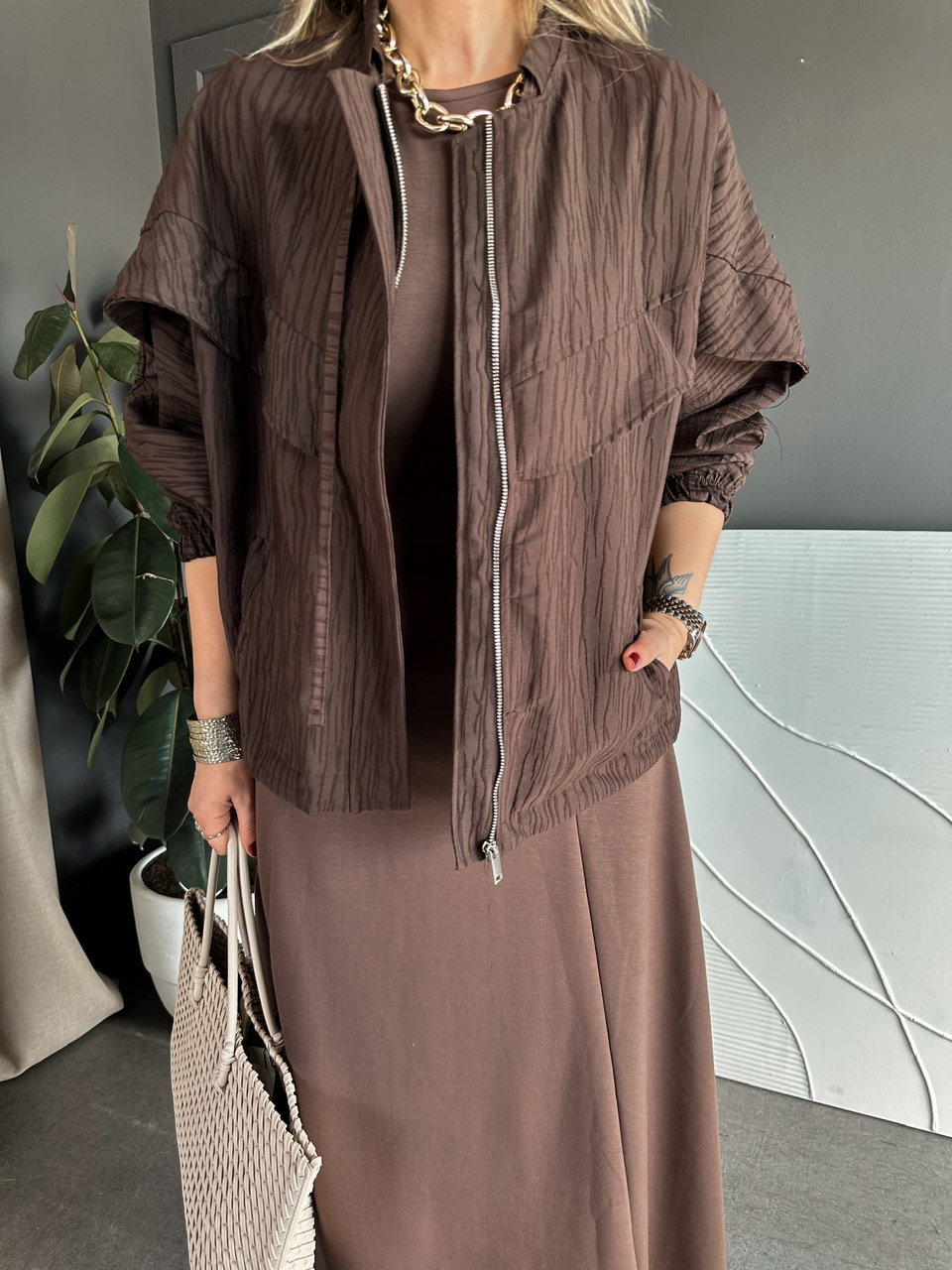 Kahve Ceket Elbise Premium Takım