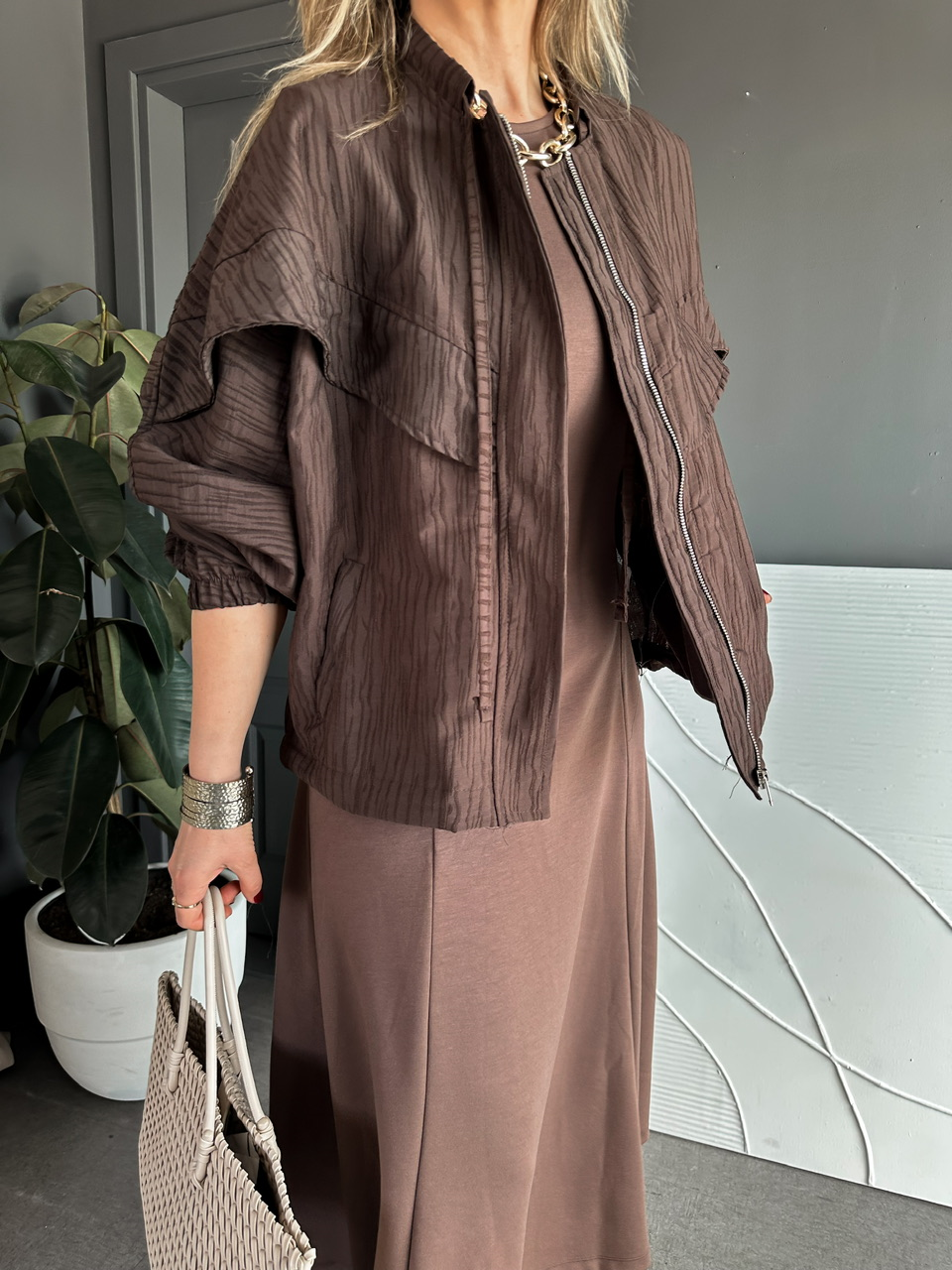 Kahve Ceket Elbise Premium Takım